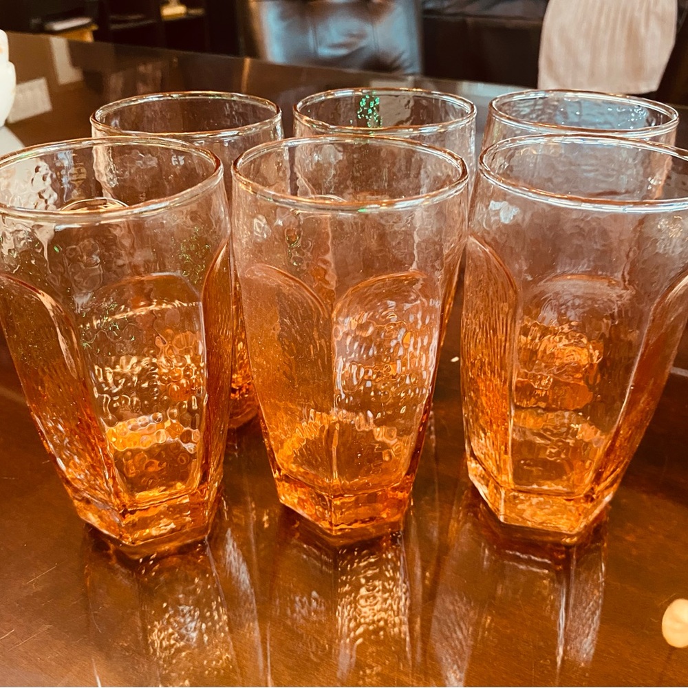 Set of 6 Amber Textured Highball Glasses